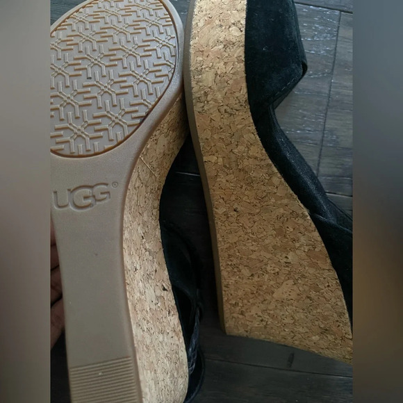 UGG Cork Wedge Braided Suede Bohemian Sandals D'Alessio Black 3" Heel Size 9 - Picture 4 of 5